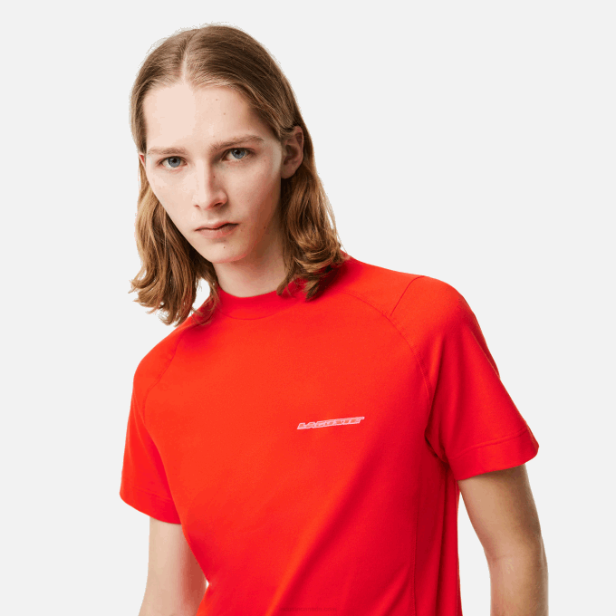 Men Lacoste V0ZN121 Red S5H Slim Fit Organic Cotton Pique T-Shirt - Image 2
