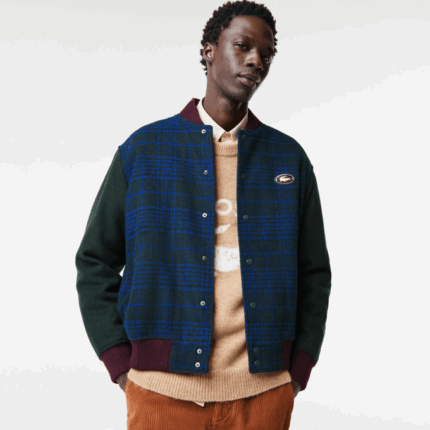 Men Lacoste V0ZN1220 Navy Green Black Blue V48 Branded Back Varsity Jacket