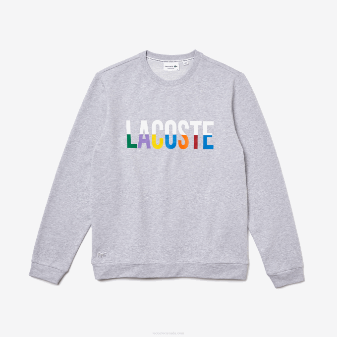 Men Lacoste V0ZN1222 Grey Chine White W9D Print Cotton Fleece Indoor Sweatshirt - Image 5