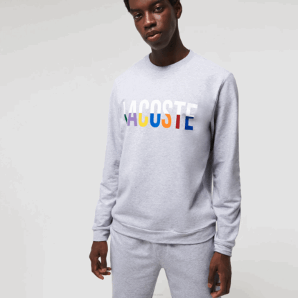 Men Lacoste V0ZN1222 Grey Chine White W9D Print Cotton Fleece Indoor Sweatshirt