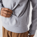 Men Lacoste V0ZN1224 Grey Chine CCA Classic Fit Hooded Sweatshirt - Image 4