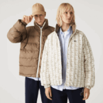 Men Lacoste V0ZN1225 White Beige 7DX Water-Repellent Reversible Jacket
