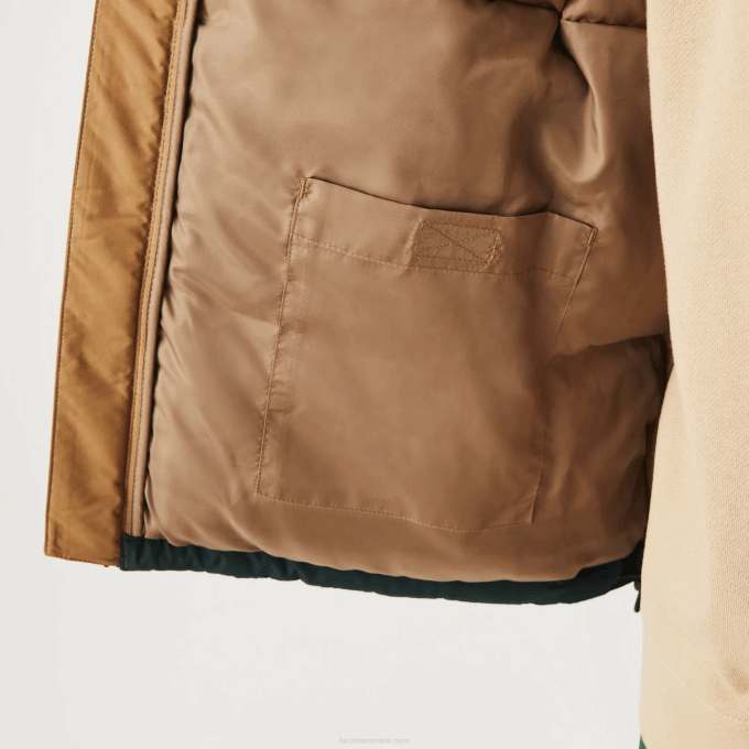 Men Lacoste V0ZN1227 Brown Black Green TPV Quilted Colorblock Water-Repellent Jacket - Image 9