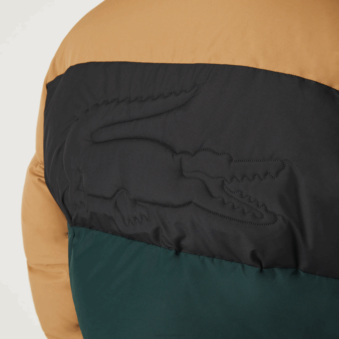 Men Lacoste V0ZN1227 Brown Black Green TPV Quilted Colorblock Water-Repellent Jacket - Image 10