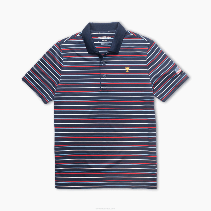 Men Lacoste V0ZN1229 White Red Navy Blue 9QH Presidents Cup SPORT Striped Polo - Image 1
