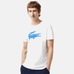 Men Lacoste V0ZN122 White Blue ANY SPORT 3D Print Crocodile Breathable Jersey T-Shirt
