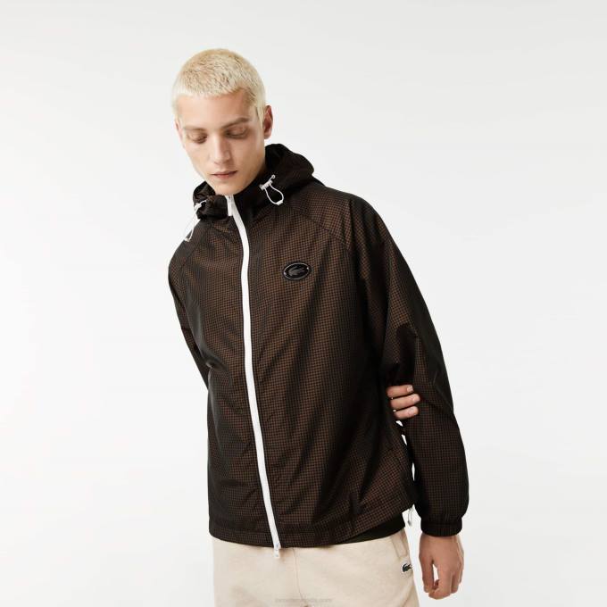 Men Lacoste V0ZN1233 Black Brown Navy Khaki Green TXJ Hooded Check Twill Jacket - Image 1