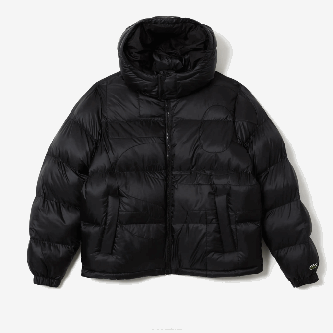 Men Lacoste V0ZN1234 Black C31 Oversized Branded Water-Repellent Jacket - Image 5