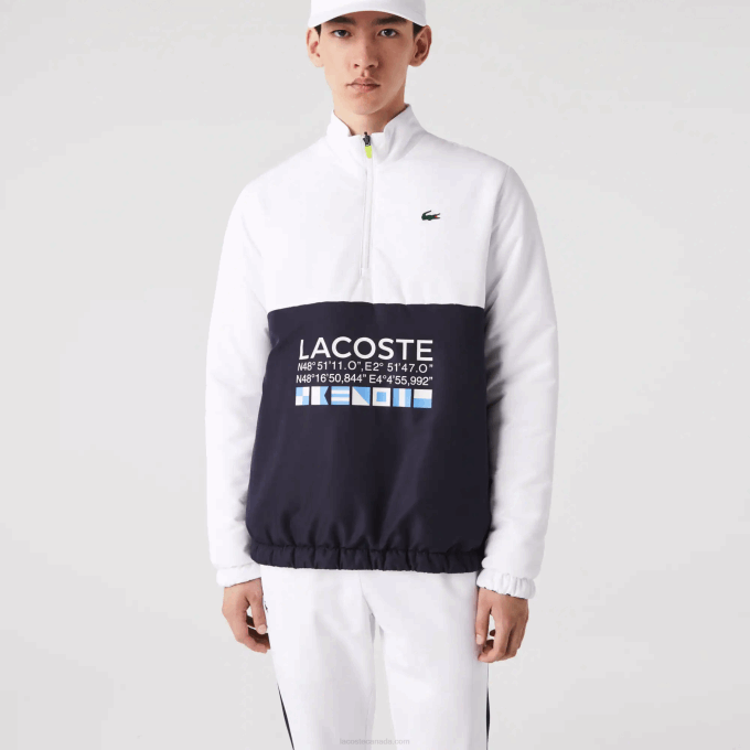 Men Lacoste V0ZN1237 White Navy Blue 0L3 SPORT Reversible Water-Repellent Tennis Jacket - Image 2