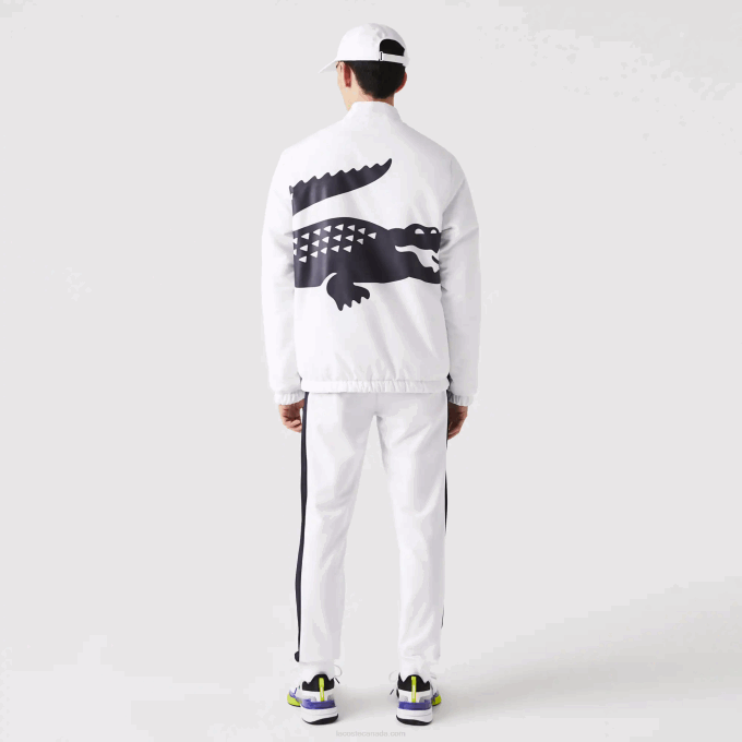 Men Lacoste V0ZN1237 White Navy Blue 0L3 SPORT Reversible Water-Repellent Tennis Jacket - Image 3
