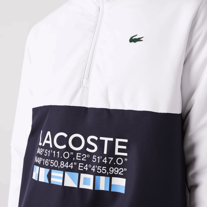 Men Lacoste V0ZN1237 White Navy Blue 0L3 SPORT Reversible Water-Repellent Tennis Jacket - Image 4