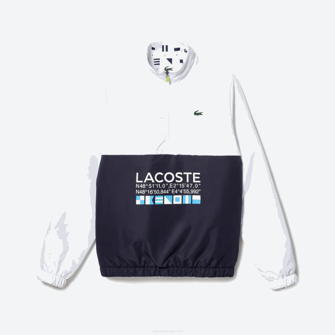 Men Lacoste V0ZN1237 White Navy Blue 0L3 SPORT Reversible Water-Repellent Tennis Jacket - Image 6