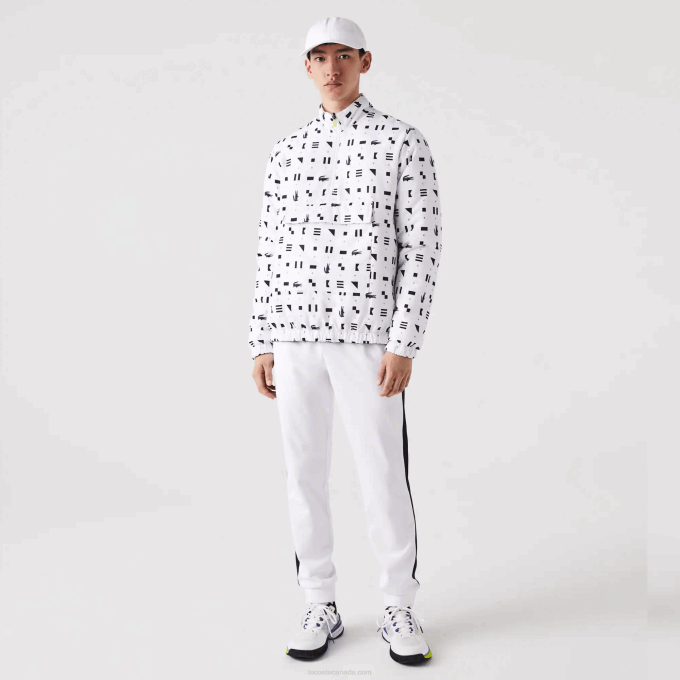 Men Lacoste V0ZN1237 White Navy Blue 0L3 SPORT Reversible Water-Repellent Tennis Jacket - Image 7