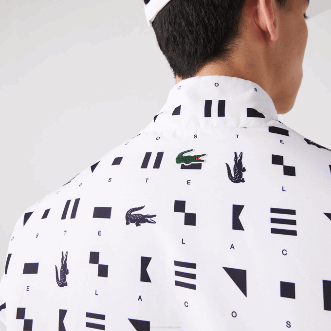 Men Lacoste V0ZN1237 White Navy Blue 0L3 SPORT Reversible Water-Repellent Tennis Jacket - Image 9