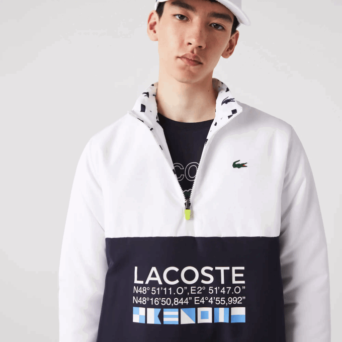Men Lacoste V0ZN1237 White Navy Blue 0L3 SPORT Reversible Water-Repellent Tennis Jacket - Image 1