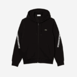 Men Lacoste V0ZN1240 Black 031 Printed Bands Hooded Zip Sweatshirt - Image 4