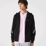 Men Lacoste V0ZN1240 Black 031 Printed Bands Hooded Zip Sweatshirt - Image 5