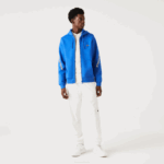 Men Lacoste V0ZN1241 Blue K1Q Printed Bands Hooded Zip Sweatshirt - Image 2