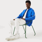 Men Lacoste V0ZN1241 Blue K1Q Printed Bands Hooded Zip Sweatshirt