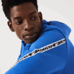 Men Lacoste V0ZN1241 Blue K1Q Printed Bands Hooded Zip Sweatshirt - Image 4