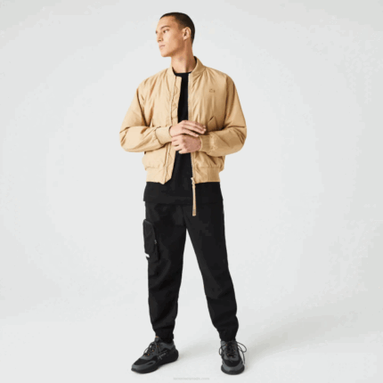 Men Lacoste V0ZN1243 Beige 02S Insulated Padded Bomber Jacket