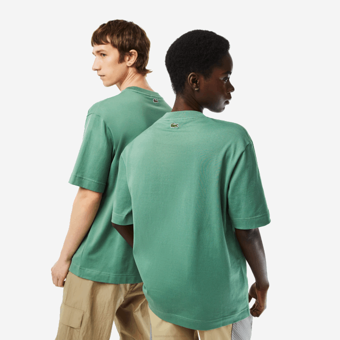 Men Lacoste V0ZN125 Khaki Green KX5 Loose Fit Large Crocodile Organic Cotton T-Shirt - Image 3