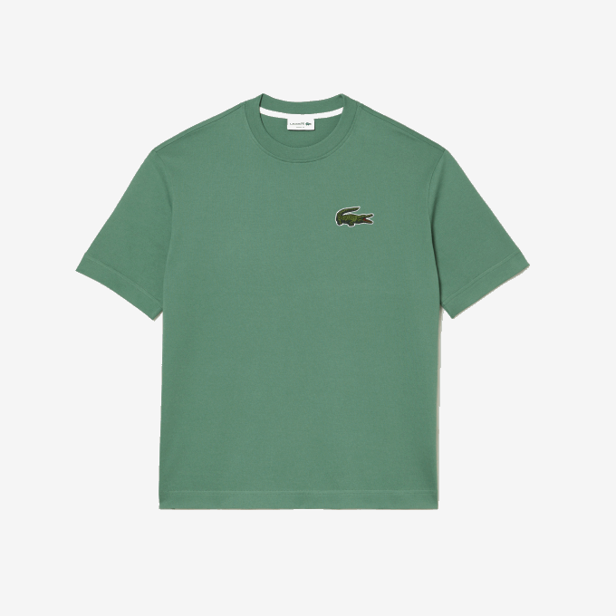 Men Lacoste V0ZN125 Khaki Green KX5 Loose Fit Large Crocodile Organic Cotton T-Shirt - Image 4
