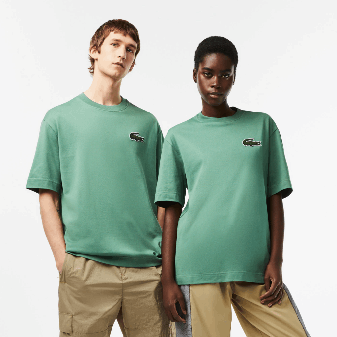 Men Lacoste V0ZN125 Khaki Green KX5 Loose Fit Large Crocodile Organic Cotton T-Shirt - Image 1
