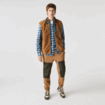 Men Lacoste V0ZN1262 Brown Khaki Green 89F Sherpa Fleece Vest - Image 2
