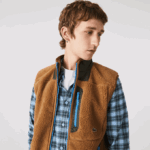 Men Lacoste V0ZN1262 Brown Khaki Green 89F Sherpa Fleece Vest