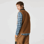 Men Lacoste V0ZN1262 Brown Khaki Green 89F Sherpa Fleece Vest - Image 3