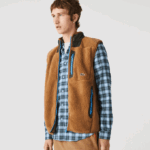 Men Lacoste V0ZN1262 Brown Khaki Green 89F Sherpa Fleece Vest - Image 5