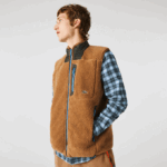Men Lacoste V0ZN1262 Brown Khaki Green 89F Sherpa Fleece Vest - Image 7