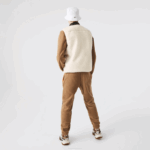 Men Lacoste V0ZN1263 White Khaki Green U9N Sherpa Fleece Vest - Image 3