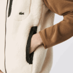 Men Lacoste V0ZN1263 White Khaki Green U9N Sherpa Fleece Vest - Image 4