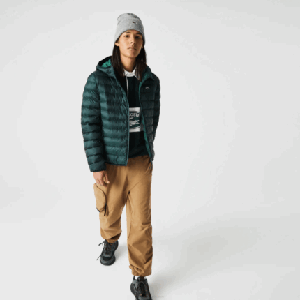 Men Lacoste V0ZN1265 Green YZP Quilted Hooded Jacket