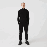 Men Lacoste V0ZN1269 Black 031 Regular Fit Brushed Fleece Zippered Sweatshirt - Image 2