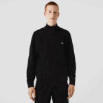 Men Lacoste V0ZN1269 Black 031 Regular Fit Brushed Fleece Zippered Sweatshirt