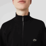 Men Lacoste V0ZN1269 Black 031 Regular Fit Brushed Fleece Zippered Sweatshirt - Image 4