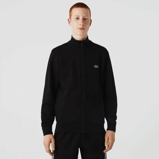 Men Lacoste V0ZN1269 Black 031 Regular Fit Brushed Fleece Zippered Sweatshirt - Image 1