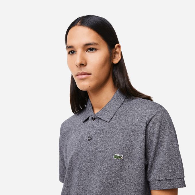 Men Lacoste V0ZN126 Grey Chine E8G Original L.12.12 Heathered Polo - Image 2