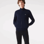 Men Lacoste V0ZN1270 Navy Blue 166 Regular Fit Brushed Fleece Zippered Sweatshirt - Image 2