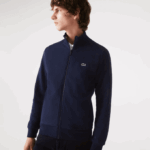 Men Lacoste V0ZN1270 Navy Blue 166 Regular Fit Brushed Fleece Zippered Sweatshirt