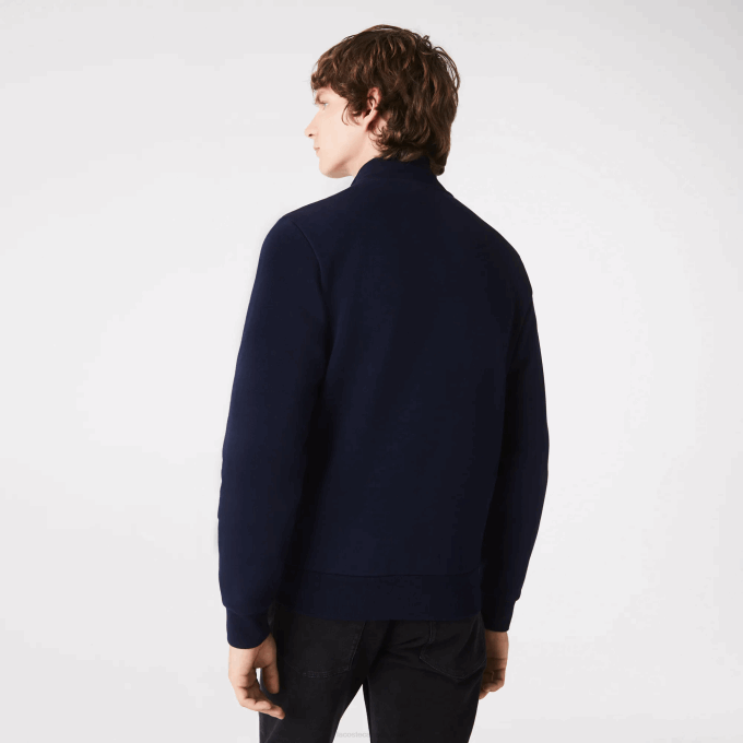 Men Lacoste V0ZN1270 Navy Blue 166 Regular Fit Brushed Fleece Zippered Sweatshirt - Image 3