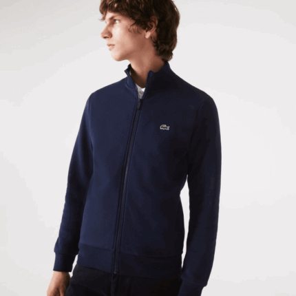 Men Lacoste V0ZN1270 Navy Blue 166 Regular Fit Brushed Fleece Zippered Sweatshirt
