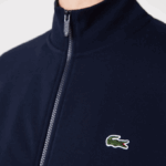 Men Lacoste V0ZN1270 Navy Blue 166 Regular Fit Brushed Fleece Zippered Sweatshirt - Image 6
