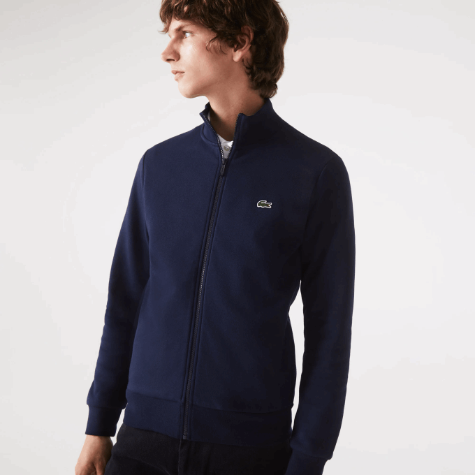 Men Lacoste V0ZN1270 Navy Blue 166 Regular Fit Brushed Fleece Zippered Sweatshirt - Image 1