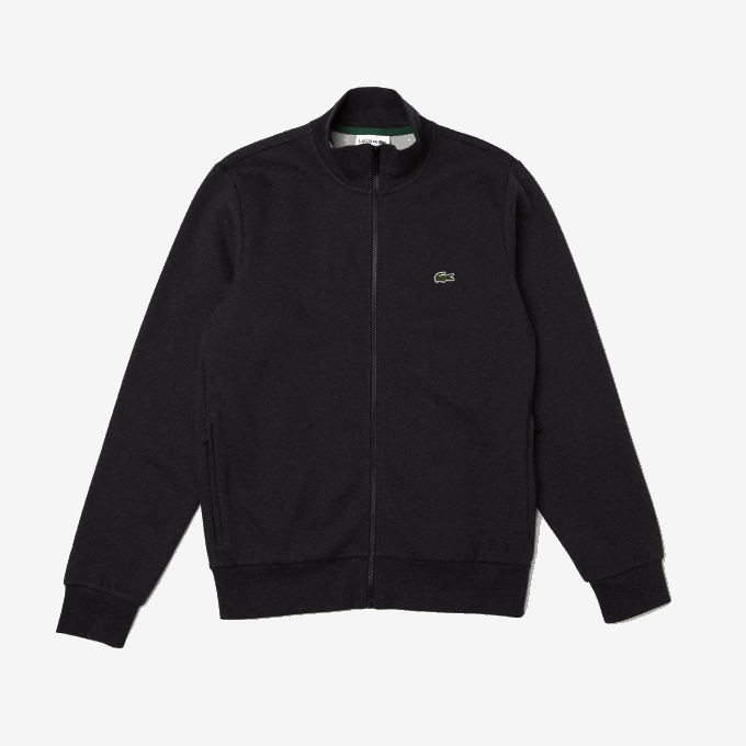 Men Lacoste V0ZN1271 Grey EL6 Regular Fit Brushed Fleece Zippered Sweatshirt - Image 5