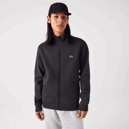 Men Lacoste V0ZN1271 Grey EL6 Regular Fit Brushed Fleece Zippered Sweatshirt