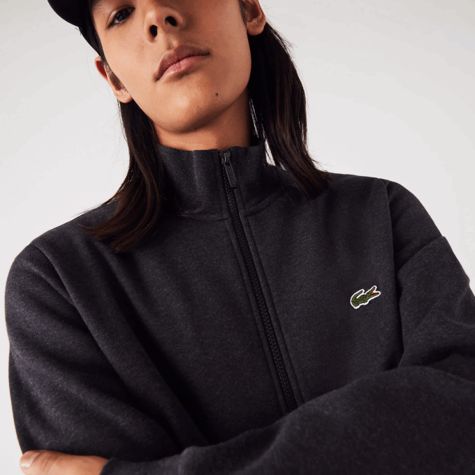 Men Lacoste V0ZN1271 Grey EL6 Regular Fit Brushed Fleece Zippered Sweatshirt - Image 6